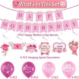 YTUGCG Happy Mothers Day Decoration, Mothers Day Banner Balloon Hanging Spiral Decorations, Mother's Day Decoration, Mother's Day Party Supplies, Mothers Day Gifts from Son and Daughter
