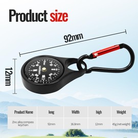 kodivenj 2pcs Carabiner Compass, Navigation Compass, Portable Hook Mini Compass Keychain, Used For Outdoor Camping, Hiking, Navigation (Black)