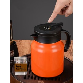 34oz Thermal Coffee Carafe with Tea Infuser/Smart Double Walled Vacuum Thermos with LED Display/Stainless Steel Tea Carafe/Tea Pot /12 Hour Heat & 24hr Cold Retention (Orange)