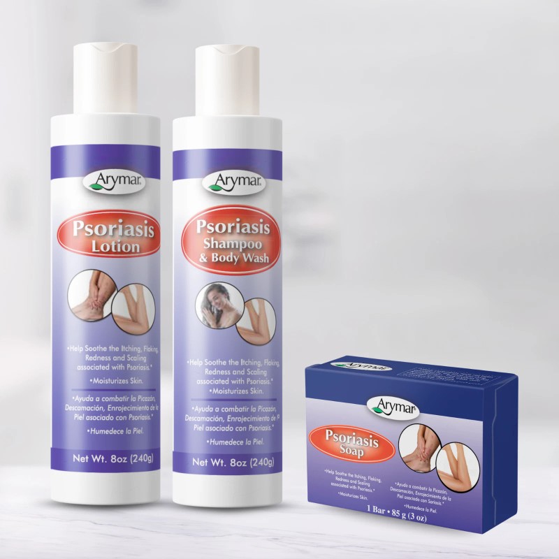 Arymar Psoriasis Care Set– Lotion, Bar Soap & Shampoo &