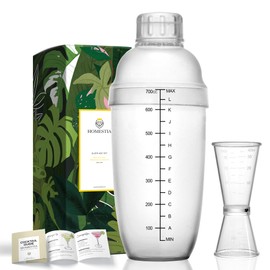 Homestia 2Pcs Plastic Cocktail Shaker with Jigger Set, Hand Shaker Mixer Cup with Scales, Transparent Bar Tool Sets With Double Measuring Jigger Set for Bartending Home Bar Party Use (24oz/700cc)