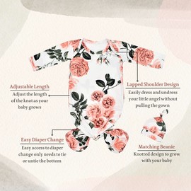 Vestido de dormir para bebé recién nacido, vestido anudado, pijama de bebé y niño, ropa de dormir de 2 piezas, vestido y sombrero, verde (Inkgreen), Medium