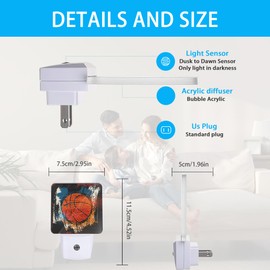 Meikosks Night Lights Plug into Wall Vintage Grunge Basketball Night Lights Dusk to Dawn Sensor Led Lamp for Women Men,Led Lights for Stairway/Hallway/Bedroom,0.5W