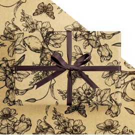 RUSPEPA Vintage Floral Wrapping Paper Roll, Mini Roll, Black Flower, Bird and Butterfly Design Kraft Gift Wrap Birthday, Wedding, Bridal Shower, Mother's Day, 17 Inches x 16.4 Feet