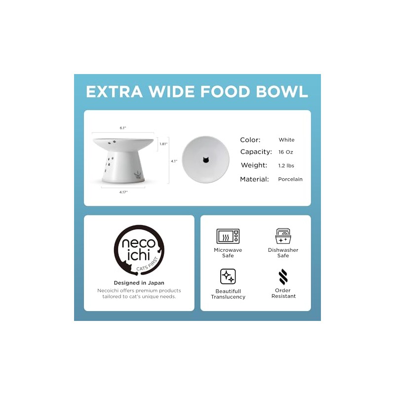 Necoichi Cuenco de Comida Extra Ancho para Gatos (Gato)