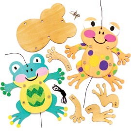 Baker Ross Frog Wooden Puppet Kits, Wooden Template for Children Arts and Craft Moving Puppet (4 Pack), AT606