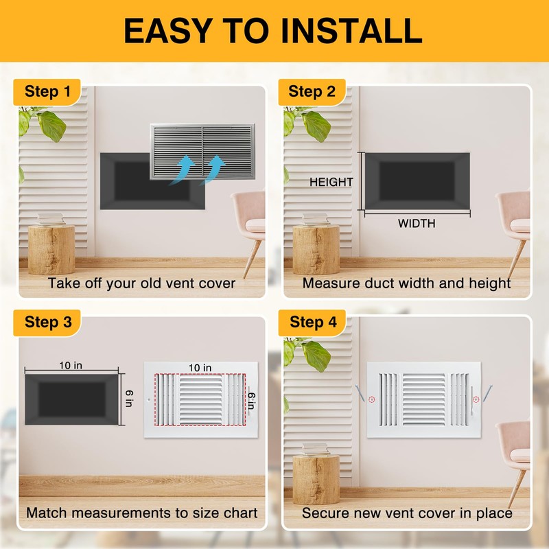 10x6 Inch(Duct Opening) FanGoFast Ceiling Register Wall Vent 3-Way Steel