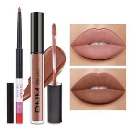 evpct 2Pcs Nude Brown Beige Lip Liner and Matte Lipstick Makeup Sets DNM Vegan Lipstick Lip Liner and Gloss Set Long Lasting Waterproof labiales mate 24 horas originales matte larga duracion 24 25#