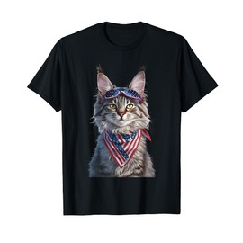 Maine Coon Cat American Flag Bandana 4th Of July Sunglasses Women Kids Men T-Shirt