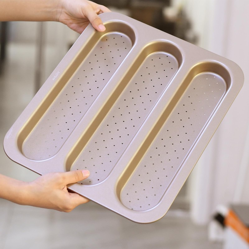 BSDLZCH Durable Carbon Steel Baguette Baking Molds, Nonstick French Bread