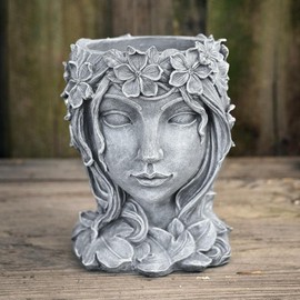 Fenteer Face Art Sculpture Flower Pot Resin Flower Pot Female Face Planter with Hole Home Flower Pot Ornament Home Decor, Grey