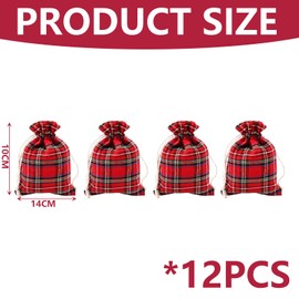 12pcs Red Tartan Bag Drawstring Bags, Reusable Woven Bag For Giving Birthday Gifts And Party Decorations