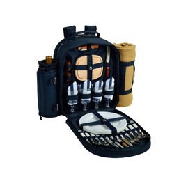 Picnic at Ascot - Deluxe Equipped 4 Person Picnic Backpack with Cooler, Insulated Wine Holder & Blanket - Chevron Blue