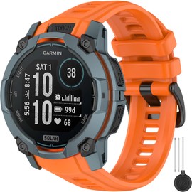 Miimall Silicone Band for Garmin Instinct 3 45mm for Men and Women, Waterproof, 22mm Soft Replacement Strap Adjustable Watch Wristband for Garmin Instinct 3 SOLAR Tactical/AMOLED, Orange