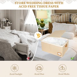 Lukeline Wedding Dress Storage Box, Wedding Dress Preservation Box with Lid, Foldable Acid-Free Organizer with 1 Pair of Microfiber Gloves and 20 Sheets of Acid-Free Paper (1, Large)