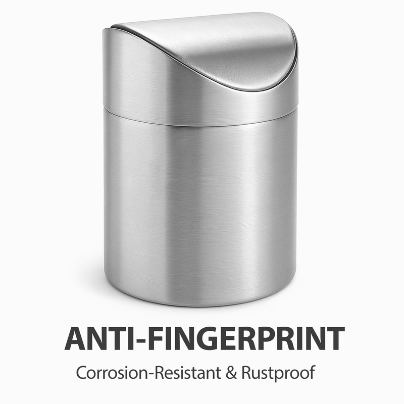 JILLICK Small Mini Trash Can with Lid, Brushed Stainless Steel
