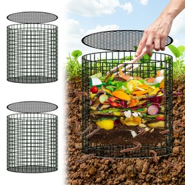 U0U 2 Pack Inground Worm Composting Bin, Detachable Worm Bins for Composting,Metal Compost Bin Outdoor for Recycling Kitchen Food Waste (2, Black)