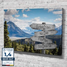 Deutsam Individuelle Leinwand Wegweiser Mountains Berge mit eigenen Namen Geschenk für Verliebte Valentinstag Deko Geschenkidee Wohndeko Leinwandbild Liebespaar mit individuellem Namen bis 6 Personen