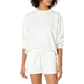 The Drop Women's Margot Loose Long Sleeve Crewneck Drop Shoulder Sweatshirt, Ivory, XXS