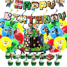 Miner Birthday Decoration, Birthday Decoration Boys, Video Game Party Accessories, Miner Gamer Theme Party Decoration, Video Game Birthday Decoration, Game Party Accessory Set for Fans Children Boys