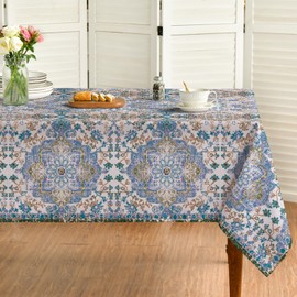 Horaldaily Boho Bohemia Style Tablecloth 60×60 Inch Square, Blue Vintage Country Rustic Farmhouse Magical Fall Orange Washable Seasonal Table Cover for Party Picnic Dinner Decor