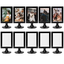 Double Sided Standing Picture Frames, 4x6 Inch 2 Sided Pedestal Photo Frame with Inserts and Base, Plastic Vertical Photo Frame For Display (Black, 10 Pack)