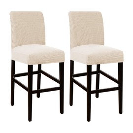 Flamingo P Stretch Bar Stool Covers Counter Pub Chair Seat Cover Slipcover Barstool Slipcover Removable for Dining Room Non Slip Jacquard Fabric with Elastic Bottom Set of 2, Ivory