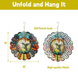 Potiarey Bird 3D Wind Spinner Kinetic Metal Art Hanging Wind Spinner Outdoor Decoration Ocean Ornaments Decor for Yard and Garden