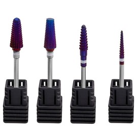 Yakamoz 4Pcs 5 in 1 Nail Drill Bit Set, 3/32" Tungsten Carbide Nail Drill Bits Professional Tornado Multi-function Bits Two Way Purple Efile Nail Drill Bit for Manicure Pedicure Cuticle Gel Polishing