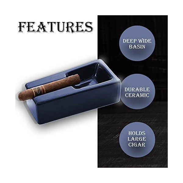 Mantello Cigar Ashtray- Cobalt Blue Ceramic Cigar Ashtray for Patio/Outdoor Use
