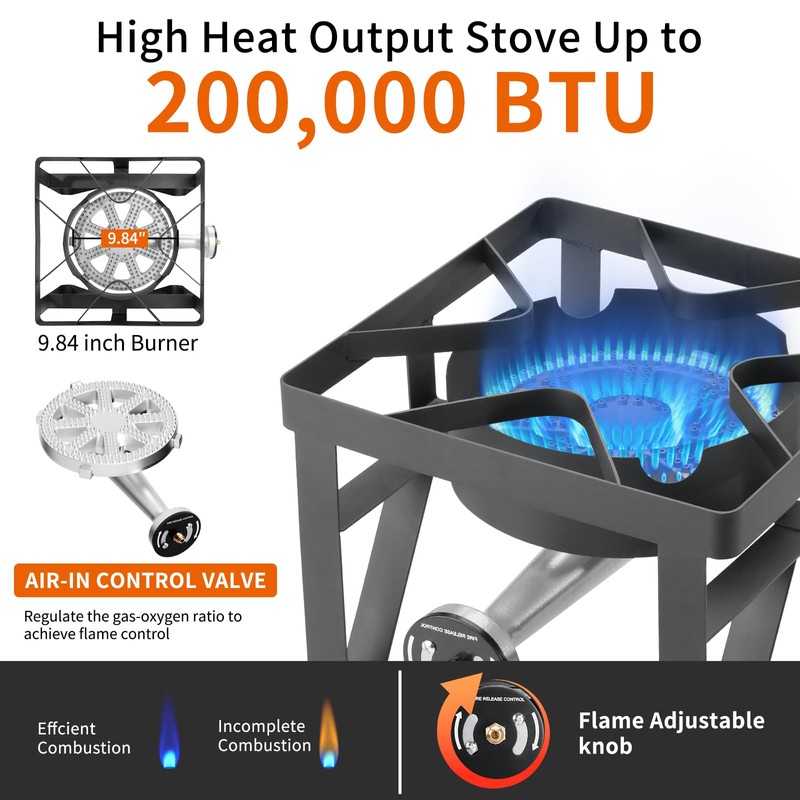 SKOK 200,000 BTUs High Pressure Single Burner Propane Camping Stove