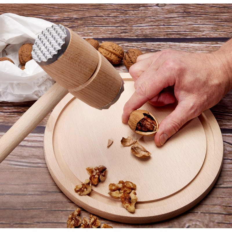 EVERYJOY Batticarne in legno con estremità in metallo per cotolette,