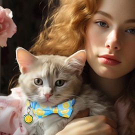 HJZHII 2 Pcs Breakaway Cat Collar with Bell, Safety Buckle Cat Collar with Adjustable Bowtie Lemon Strewberry Cotton Kitten Collars Removable for Boy Girl Kitten Cats