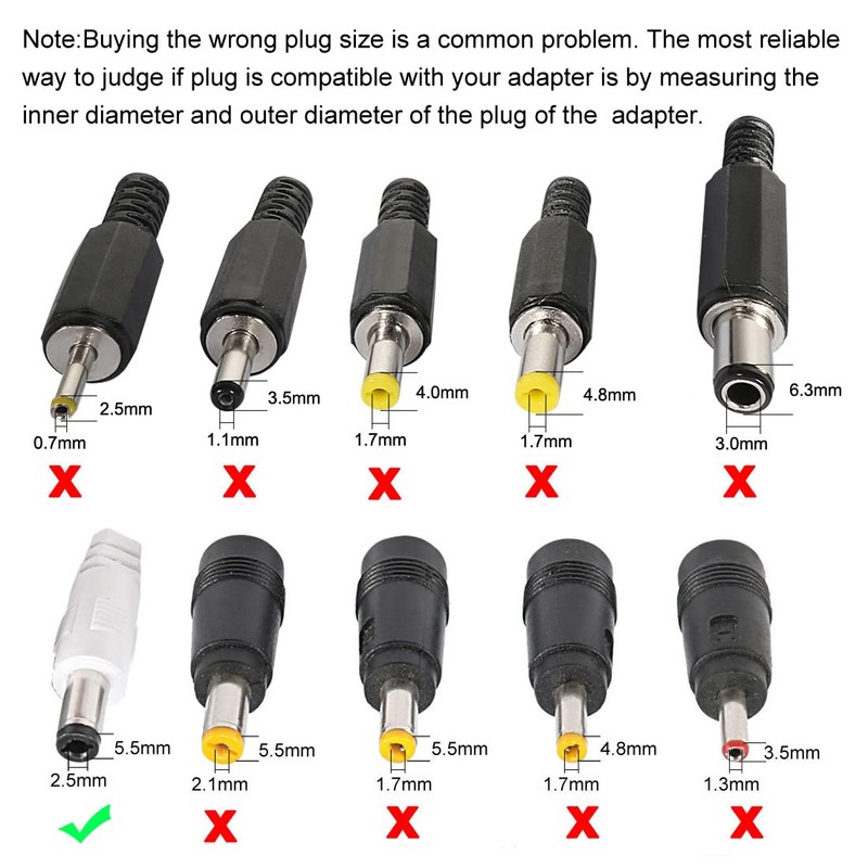 sourcing map DC Power 5.5mm x 2.5mm 10A 18AWG 30cm
