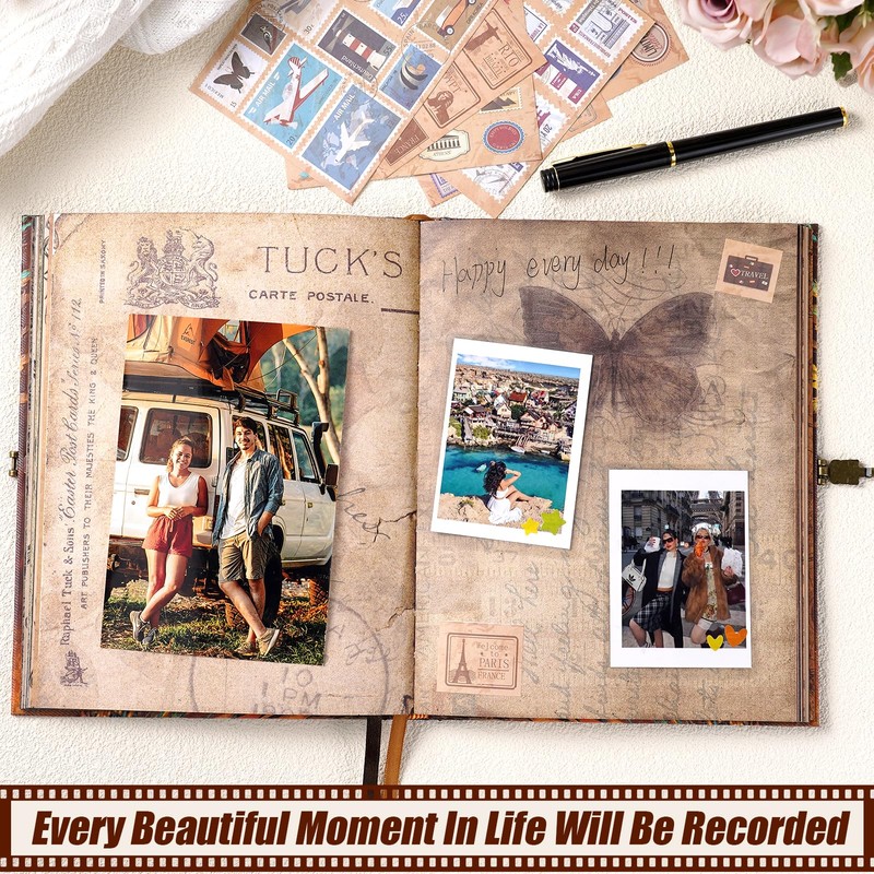 124 Pages 9.4 * 8.3 Inch Scrapbook Photo Album,Retro Style