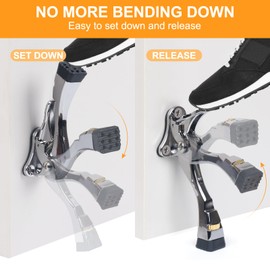 4 Packs Heavy Duty Kickdown Door Stopper, One Touch Adjustable Kickdown Door Stop for Heavy Doors, 4 inch Metal Door Kickstand with Rubber Tip & Wall Protectors for Wide Doors- Sliver