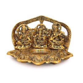 Zap Impex Laxmi Ganesh Saraswati Gold Statue - Oil Lamp for Home, Office and Events