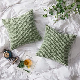 Topfinel Sage Cushion Covers 40cm x 40cm for Sofa Sage Green Room Decor Livingroom Square Cushions Soft Corduroy Pillowcases 16x16 inches Set of 2