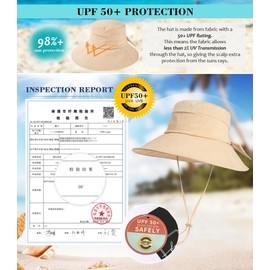 Comhats Sun Hats Women Linen Cotton Summer UPF 50 Wide Brim Bucket Hat for Ladies UV Hat Packable Gardening Outdoor Bowknot Khaki Large Head