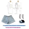 AQQeenmiu Doll Clothes Set, Blue Striped T-shirt with Gray Shorts