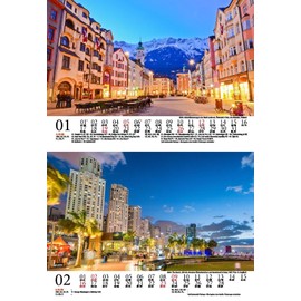 Städtezauber City Lights DIN A5 Desk Calendar for 2025 Holidays Travel City Cities – Contents: 1 x Calendar, 1 x Christmas Card (2 Pieces)