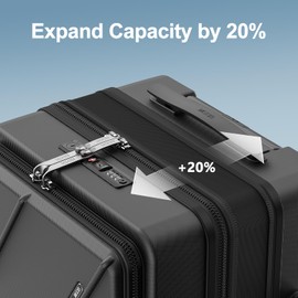 MGOB Carry On Luggage 22x14x9 Airline Approved, Durable Polycarbonate, Front Pocket, USB Port, Expandable, Spinner Wheels, TSA Lock(Black-G4, Carry-On 20-Inch)