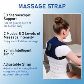 Bestcool Back Support Brace Posture Corrector, Adjustable Shoulder Massager for Men and Women with 2 Modes and 3 Levels Breathable Full Support For Neck Shoulders and Upper Back Relieve Fatigue