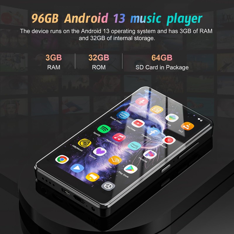 5" MP3 Player with Android 13 OS, 96GB MP3 Player