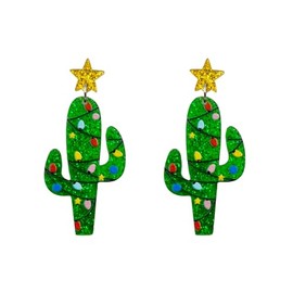 Christmas Earrings for Women Acrylic Cute Snowman Christmas Tree Snowflake Reindeer Earrings Christmas Dangle Earrrings Holiday Earrings (Cactus)