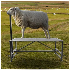 Kojem Milking Stand 51x23 Inches, Livestock Trimming Stand for Goats, Platform Adjustable 18" - 33", Animal Head Holding Bar Adjustable 46" - 57", Trimming Frame Steel Black
