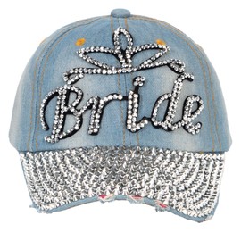 TOP HEADWEAR Bride Studded Shiny Hat - Women's Denim Rhinestone Baseball Cap, Denim