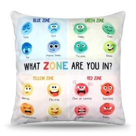 Memorywuu Classroom Emotion Feelings Pillow Covers 18 x 18 Inch Feelings Wheel Throw Pillow Cover Cartoon Faces Mental Health Pillowcase for Therapy Office School Counselor Calming Corner Decor
