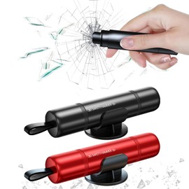 BOBOPACK 2 Stück Notfallhammer Auto, Escape Multifunktions Protector Sicherheitshammer, Notfallhammer Auto mit Gurtschneider, Glasbrecher Notfall Flucht Werkzeuge(Rot +Schwarz)