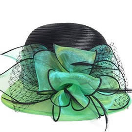 Kentucky Church Derby Dress Cloche Hat Sweet Cute Floral Bucket Hats (Green)